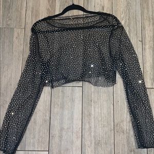 Cropped see thru bling shirt super cute